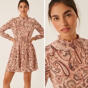 Anthropologie Womens Cady Tiered Paisley Printed Tunic Dress Boho‎ Smocked XS